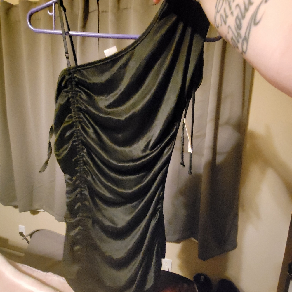 Black satin tank top